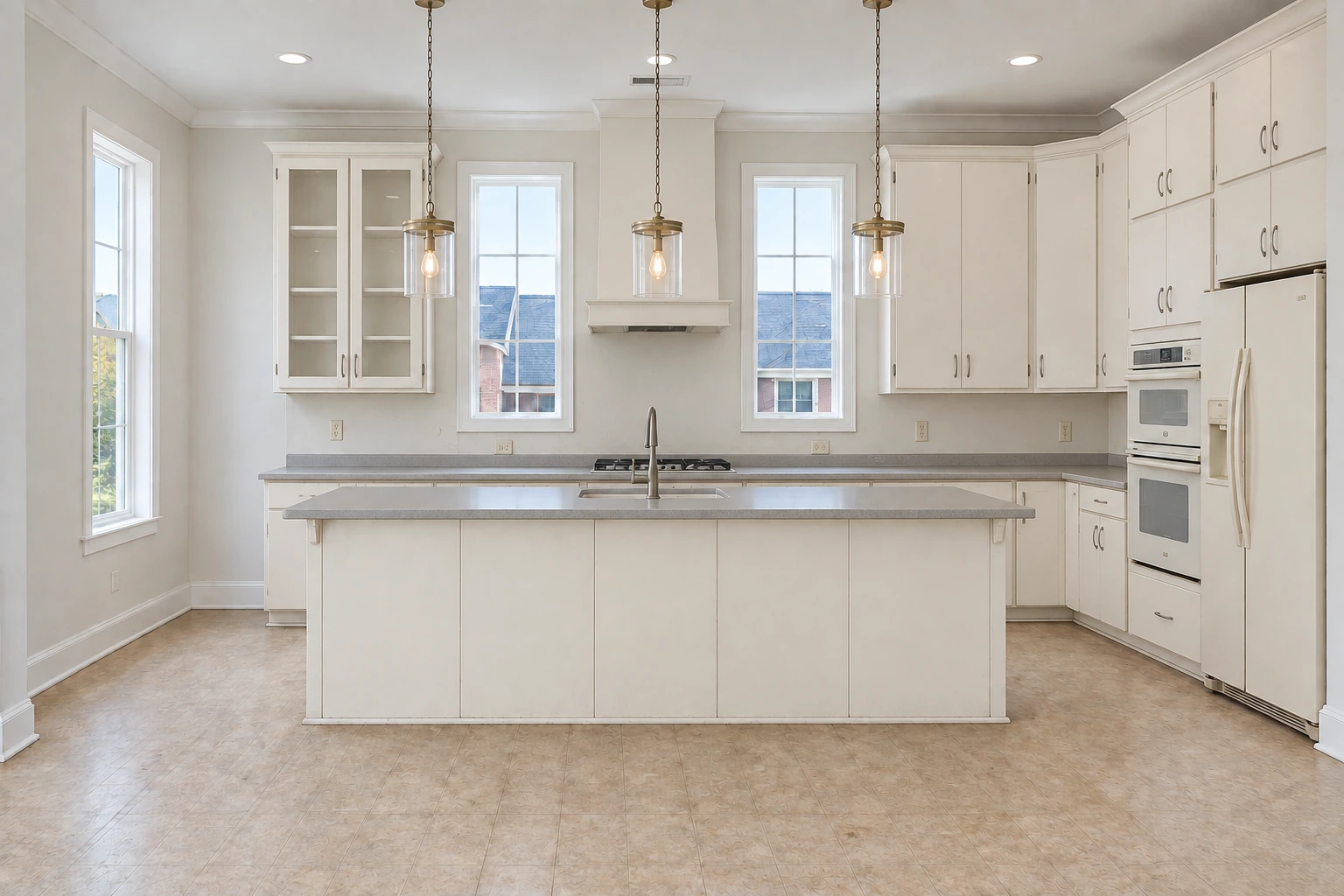 Illustrative older kitchen before renovation, aligned with the finished kitchen view